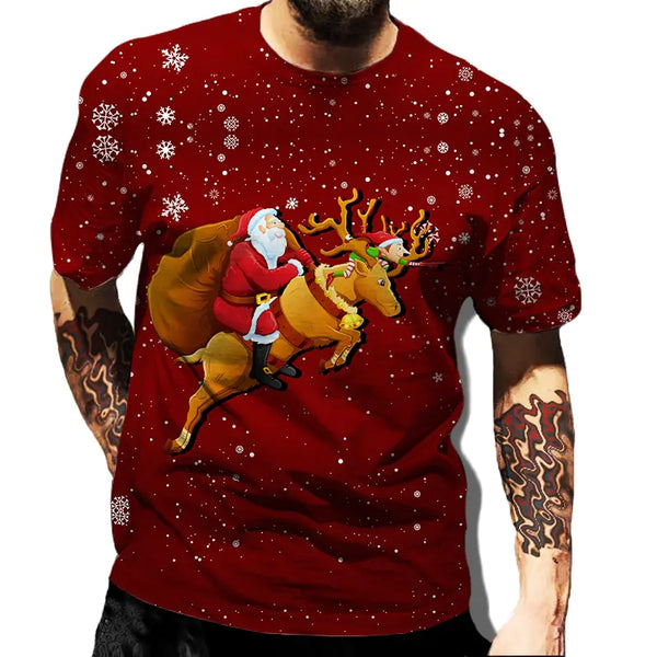 Christmas Print Casual Men's Polyester T-Shirt