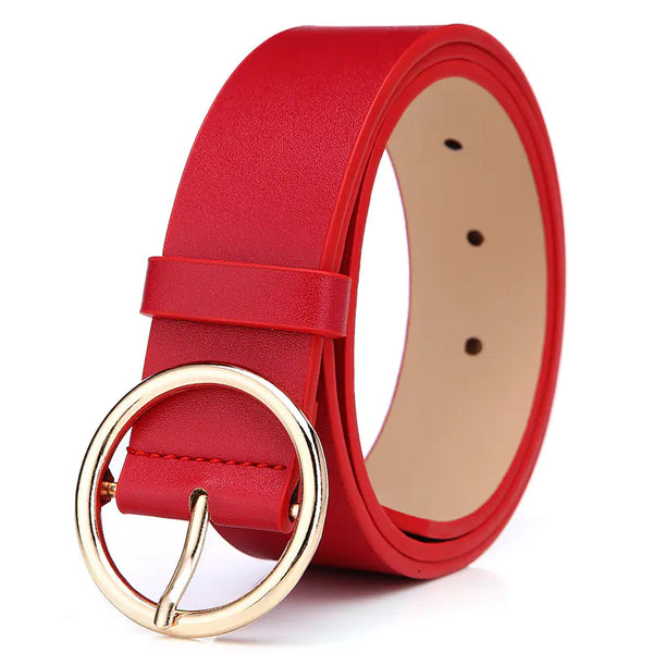 Round Belt Women's PU Leather with Pin Buckle