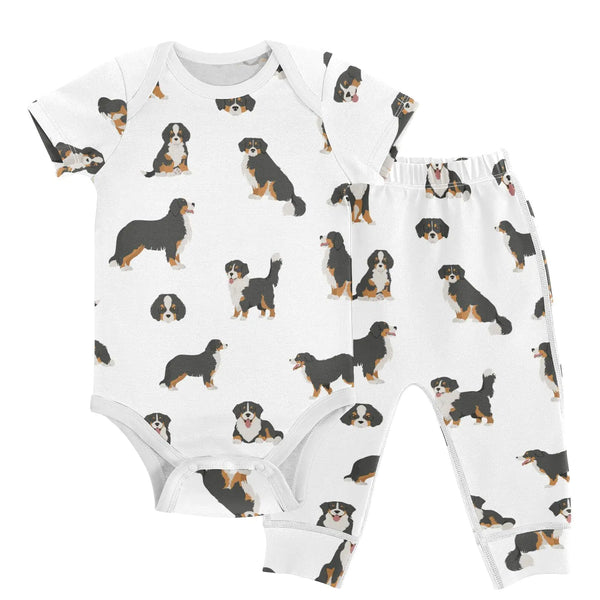 vvfelixl Baby Clothes Bernese Mountain Dog Baby Layette Sets Unisex Short Sleeve Baby Pants Sets 0-3 Months Puppy