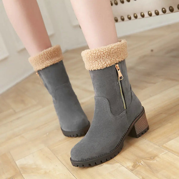 Winter New Suede High Heel Mid-Calf Women's Boots