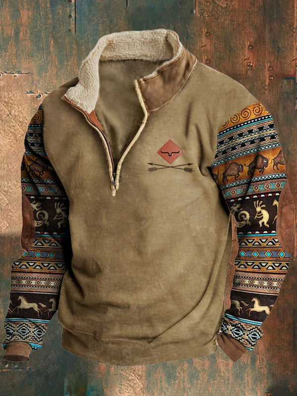 Men's Long Sleeve Half-Zip Printed Casual Shirt