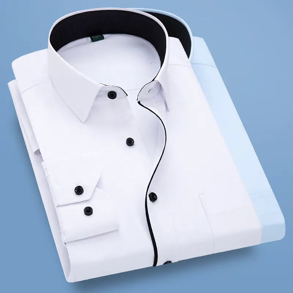 Black and White Patchwork Long Sleeve Shirt for Men