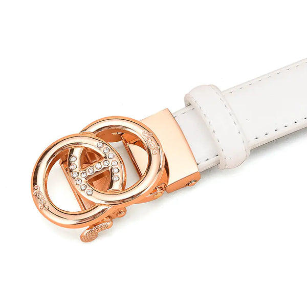 Women's Genuine Leather White Belt with Automatic Buckle