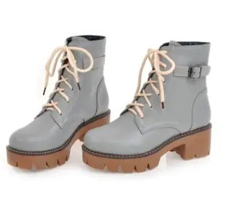 Waterproof Round Toe Chunky Heel Lace-Up Ankle Boots
