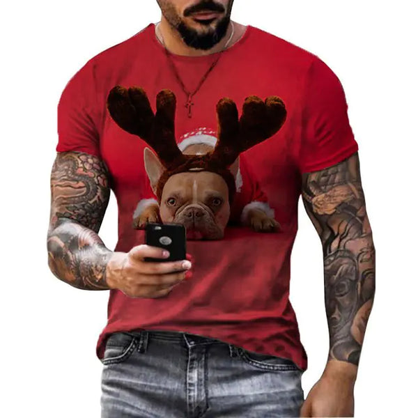 Christmas Print Casual Men's Polyester T-Shirt