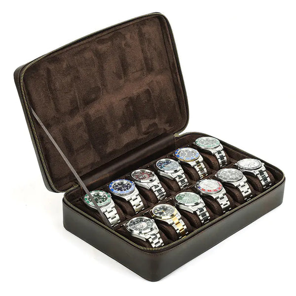 Vintage Handmade Leather Watch Box for 12 Watches
