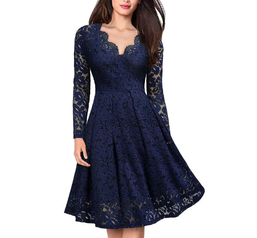 Long Sleeve Dress, Tulle Skirt, Lace A-Line Dress