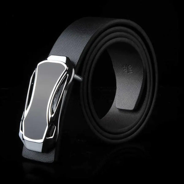 Trendy White Leather Men's Belt with Smooth Buckle