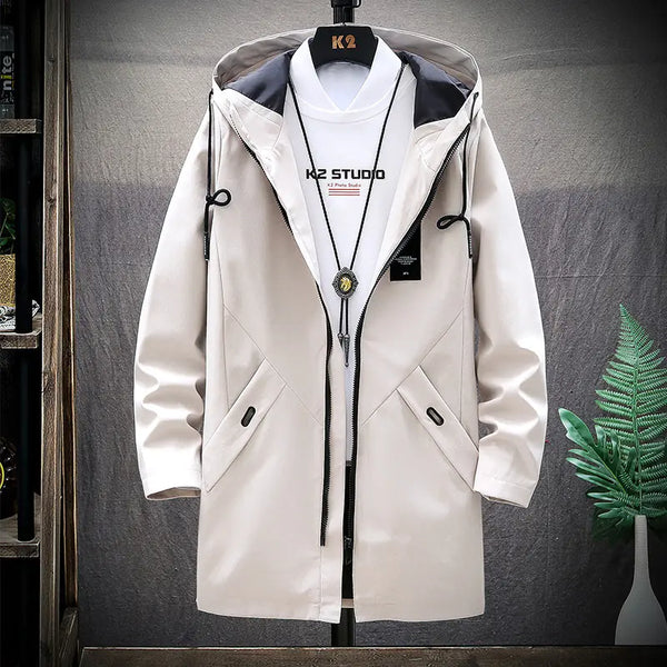 Men's Casual Mid-Length Loose Hooded Trench Coat