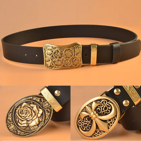 Men's Solid Brass Buckle Genuine Leather Belt