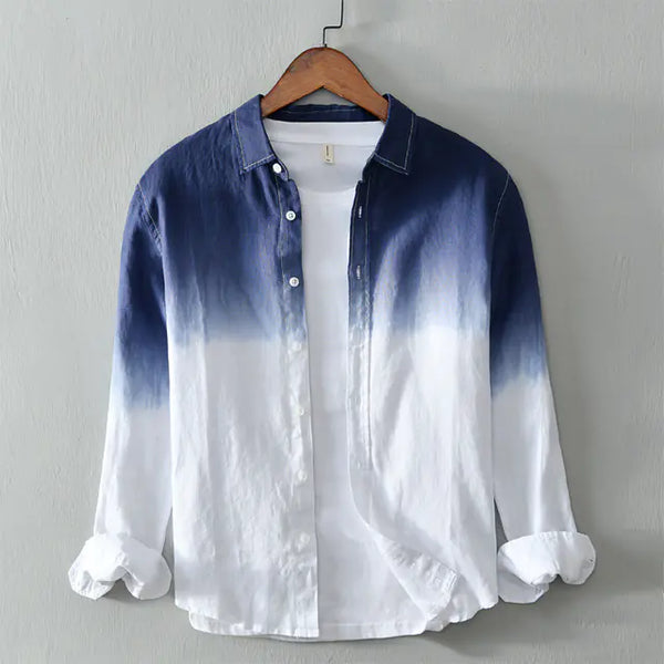 100% Pure Linen Gradient Long Sleeve Shirt for Men