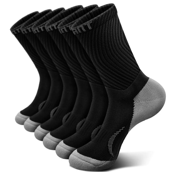 KEMISANT Men Socks Athletic Crew Socks Compression for Men Sports Running Cushioned Footbed Arch Support(6PairsShoes Size:Men 9-10)
