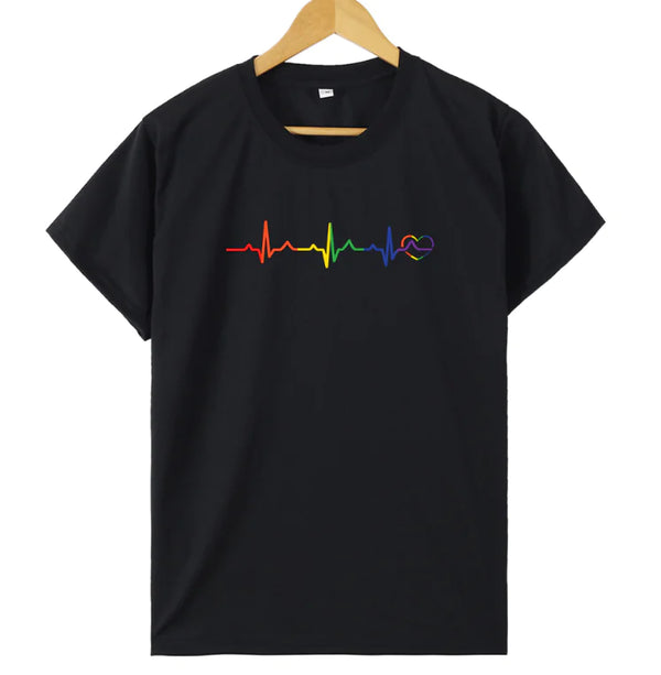 Colorful ECG Heartbeat Cotton T-Shirt