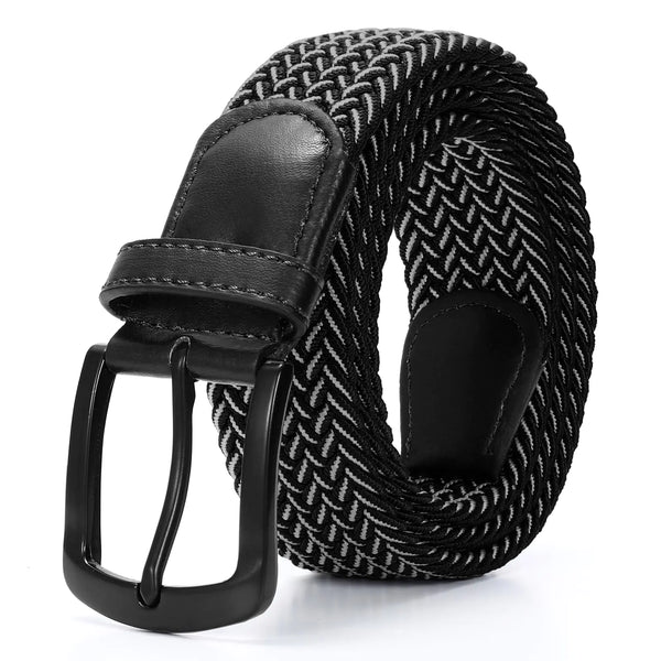 SUOSDEY Men Stretch Braided Belt Elastic Belt for Jeans Pants Casual Golf Belt 1 3/8" black/grey