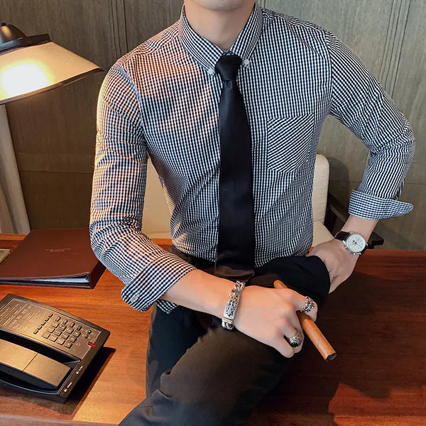 2022 Men's Stylish Slim Fit Checkered Dress Shirt