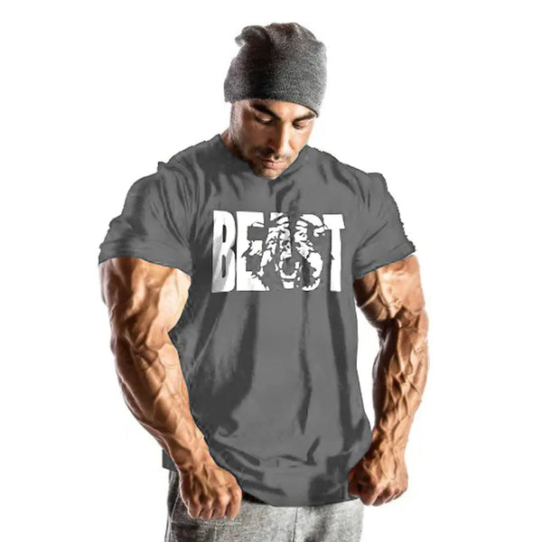 Cotton Short Sleeve Fitness Beast Men's T-Shirt