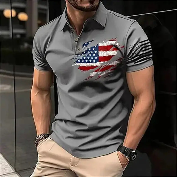 Men's Spring 3D Printed Polo Shirt with Buttons