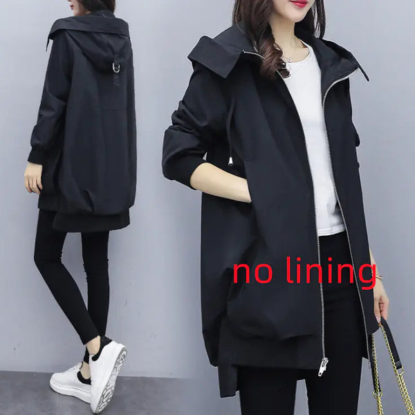 Casual Hooded Mid-Length Trench Coat
