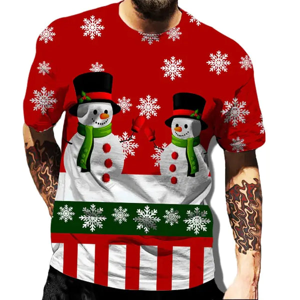 Christmas Print Casual Men's Polyester T-Shirt