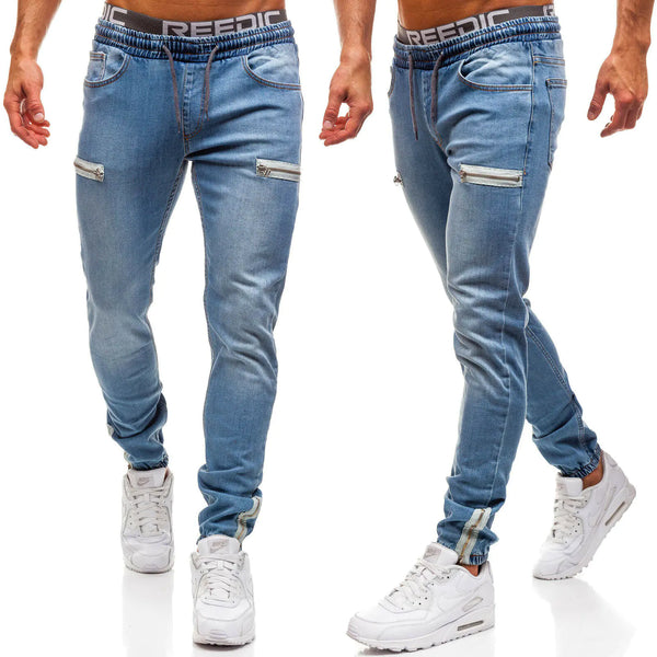Men's Casual Denim Pants with Zipper Design