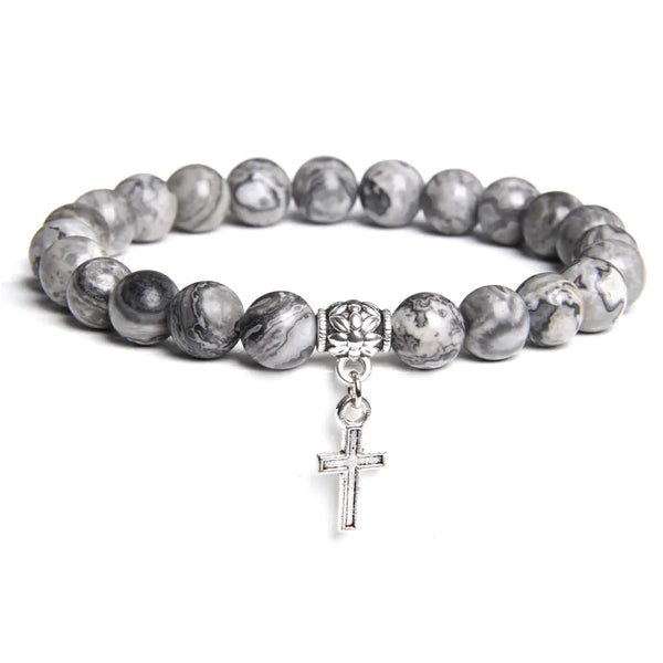 Black Agate and Volcanic Rock Beads Bracelet