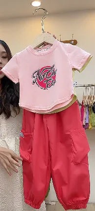 Summer Baby Girl Fashion T-Shirt and Cargo Pants Set