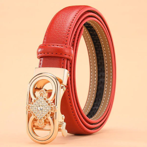 Women's Genuine Leather White Belt with Automatic Buckle