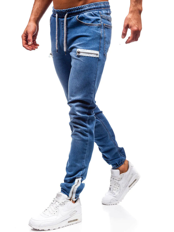 Men's Casual Denim Pants with Zipper Design