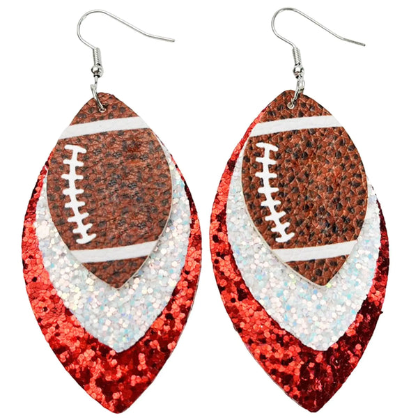Colorful Layered Football Leather Dangle Earrings Glitter Football Sports Lover Teardrop Earrings for Women Jewelry (G)