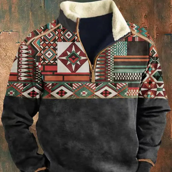 Men's Long Sleeve Half-Zip Printed Casual Shirt