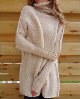 Long Sleeve Women's Sweater, High Neck, Solid Color