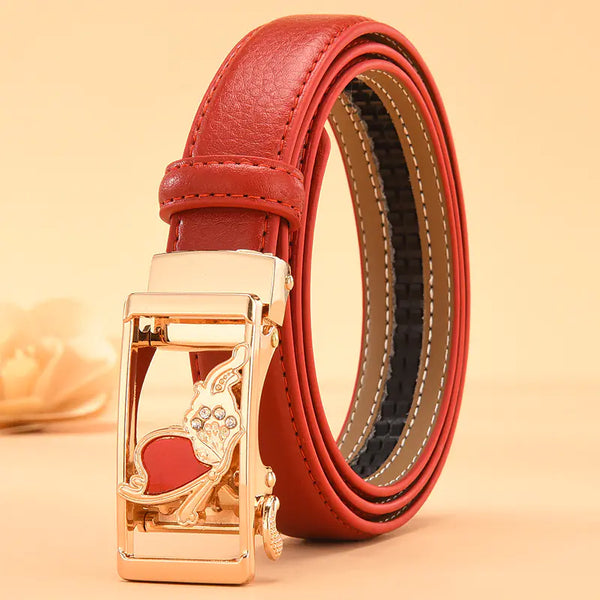 Women's Genuine Leather White Belt with Automatic Buckle