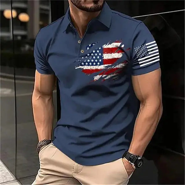 Men's Spring 3D Printed Polo Shirt with Buttons