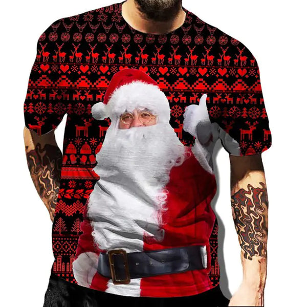 Christmas Print Casual Men's Polyester T-Shirt