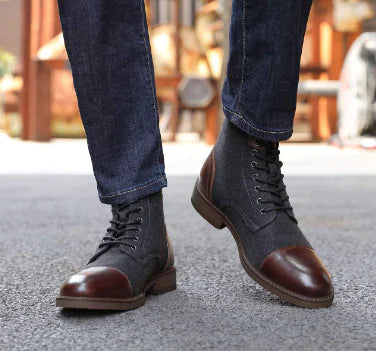 Round Toe Lace-up Low Ankle Boots