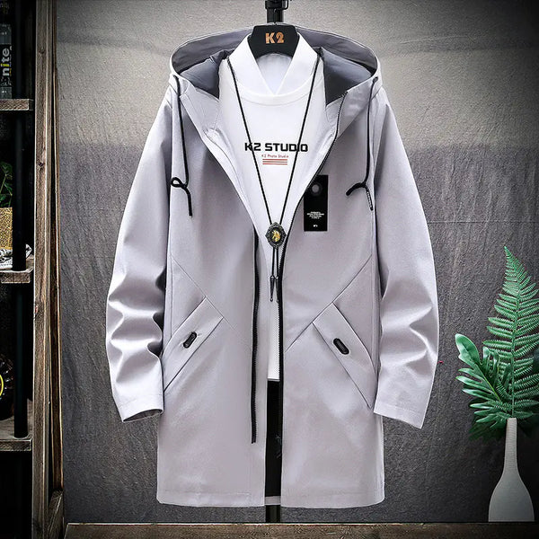 Men's Casual Mid-Length Loose Hooded Trench Coat