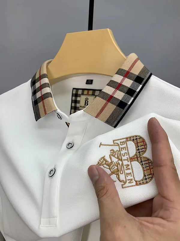 Men's Solid Color Long Sleeve Embroidered Polo Shirt