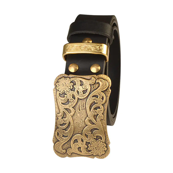 Men's Solid Brass Buckle Genuine Leather Belt