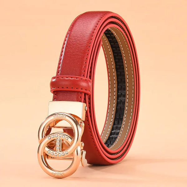 Women's Genuine Leather White Belt with Automatic Buckle