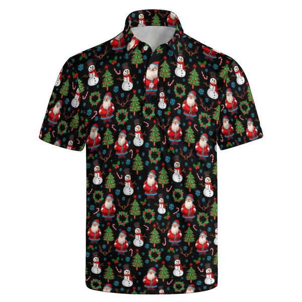 INZVKJLU Christmas Santa Polo Shirt for Men Christmas Golf Shirts Golf Polos Shirts Christmas Shirt Golf Gifts Black