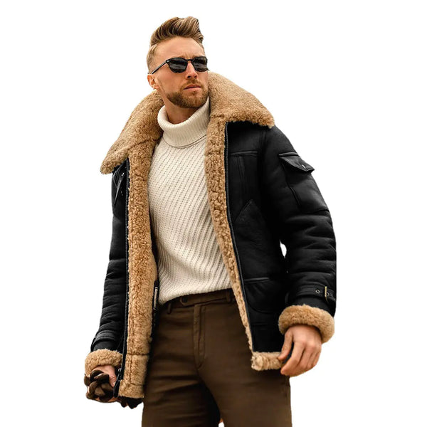 Men's Plush Thickened Mid-Length Coat - Large Size