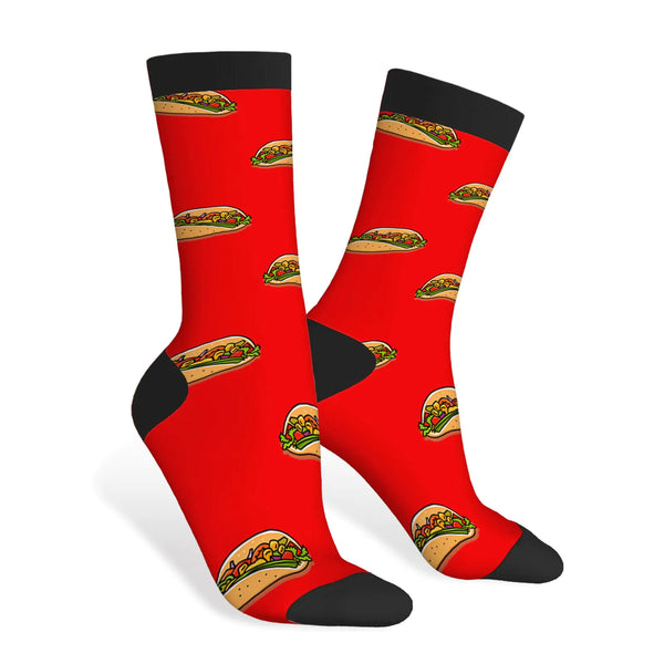 AOYEGO Taco Funny Socks Tasty Mexican Food Cartoon Doodle Style Novelty Casual Crew Socks Contrast Color Design for Women Men Gift