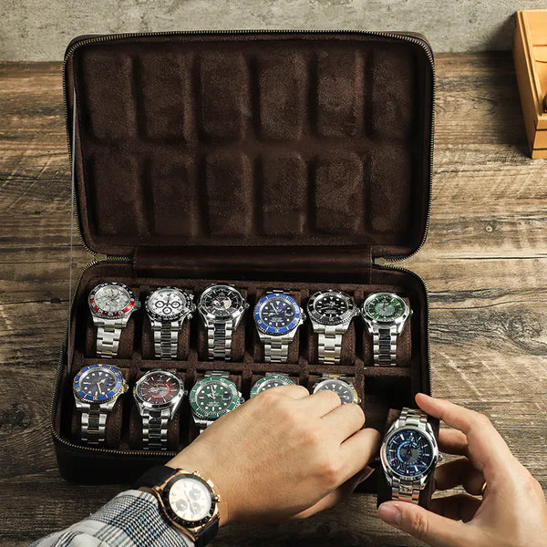 Vintage Handmade Leather Watch Box for 12 Watches