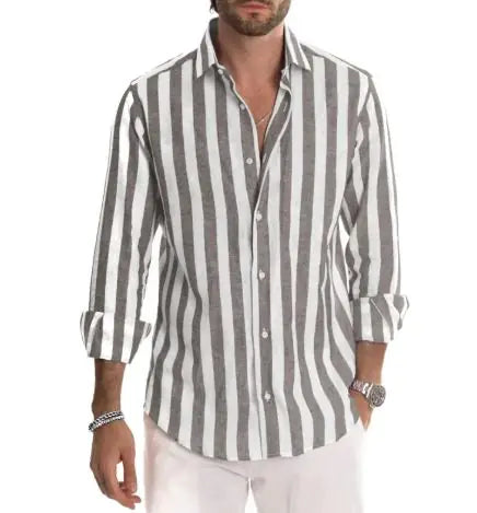 Polo Collar Striped Loose Men's Shirt – Multi-Color