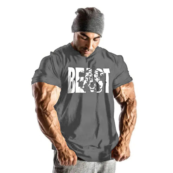 Cotton Short Sleeve Fitness Beast Men's T-Shirt