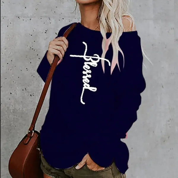 Women's Loose Fit Letter Print Long Sleeve T-Shirt