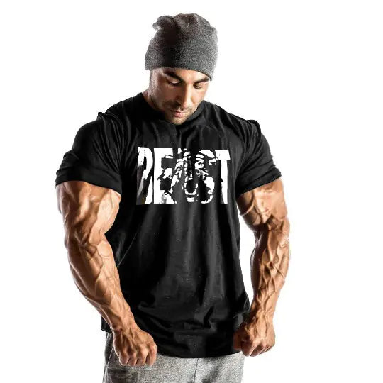 Cotton Short Sleeve Fitness Beast Men's T-Shirt