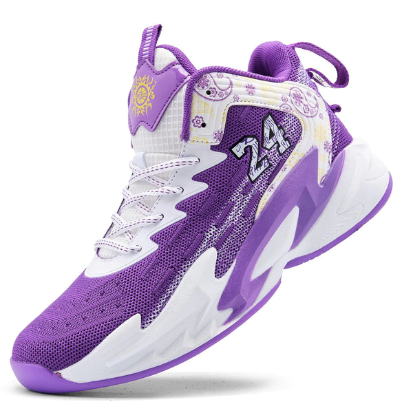 kniaiwx Men Basketball Shose Breathable Men Non Slip Outdoor Fashion Sneakers White&Purple-1 Size 7
