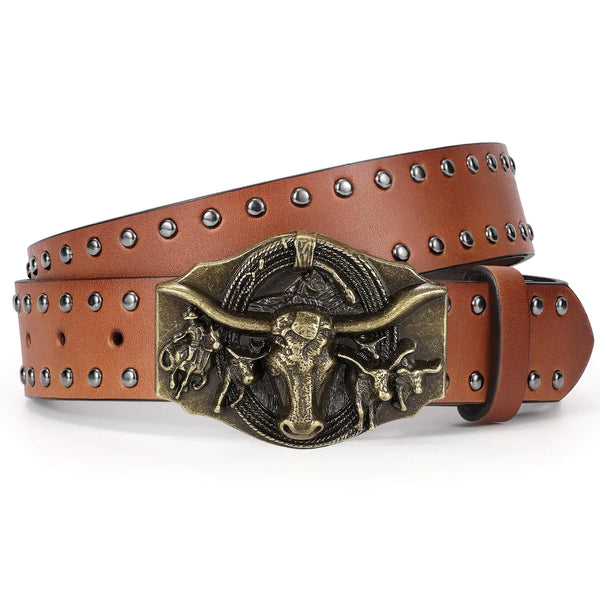 TRIWORKS Western Cowboy Leather Belt for Men Women Cowgirl Western Country Belt Mens Buckle Belt for Jeans