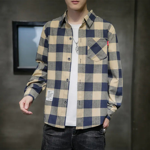 Korean Style Long Sleeve Plaid Shirt for Men